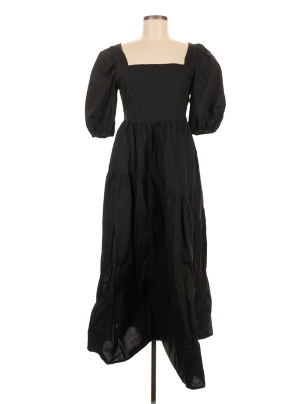 MNG Mango Square Neck Puff Sleeve Cottagecore Midi Maxi Black Dress 6